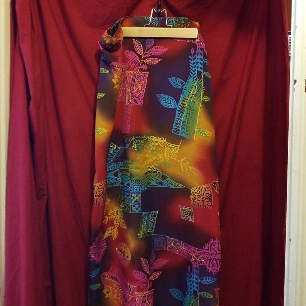 Bright, tropical print/bright colored skirt.